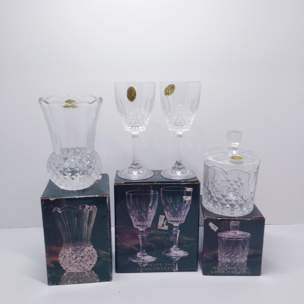 VTG 24% GENUINE CRYSTAL JAM JAR VASE CORDIAL GLASS